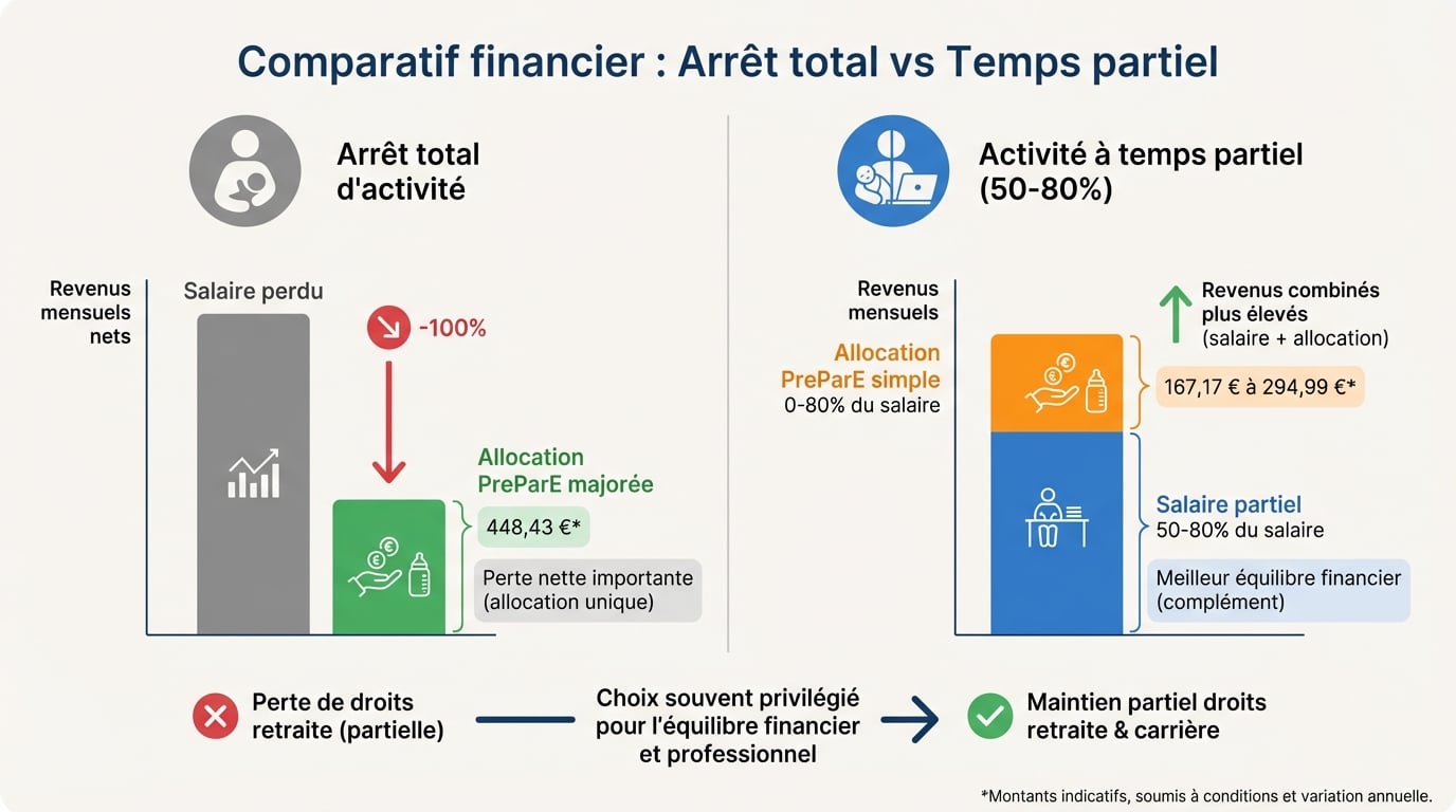 Comparatif financier : Arrêt total vs Temps partiel