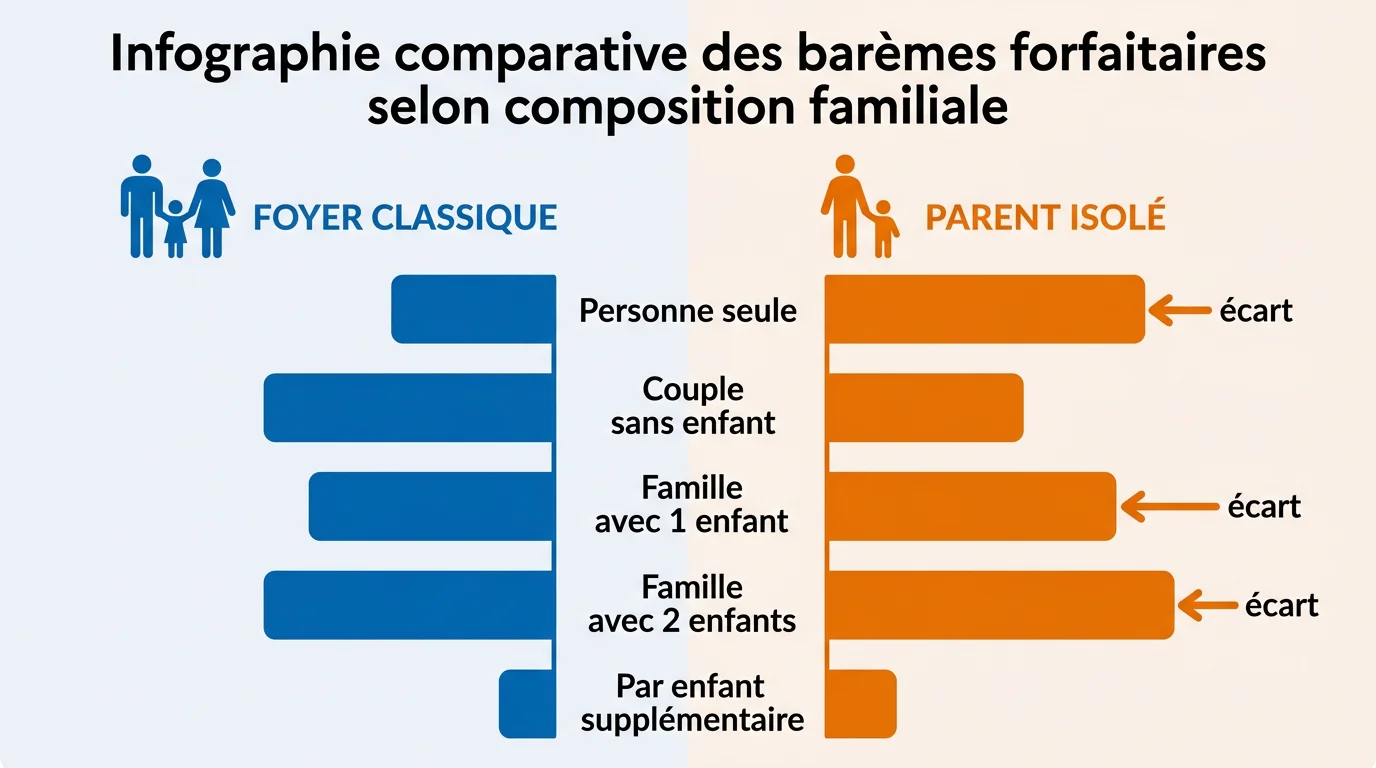 Infographie comparative des barèmes forfaitaires selon composition familiale