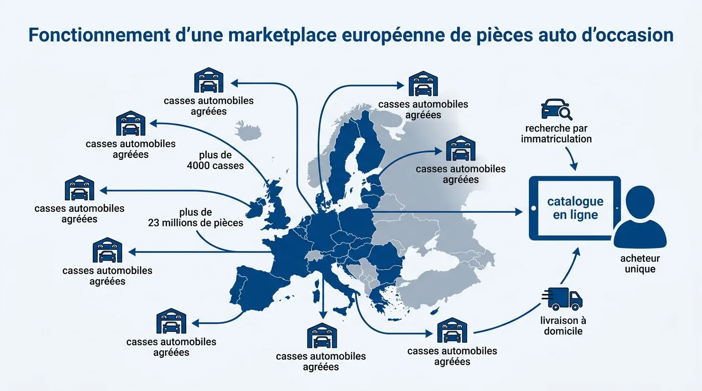 Fonctionnement d'une marketplace européenne de pièces auto d'occasion