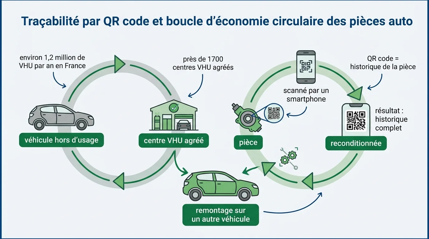 Traçabilité par QR code et boucle d'économie circulaire des pièces auto