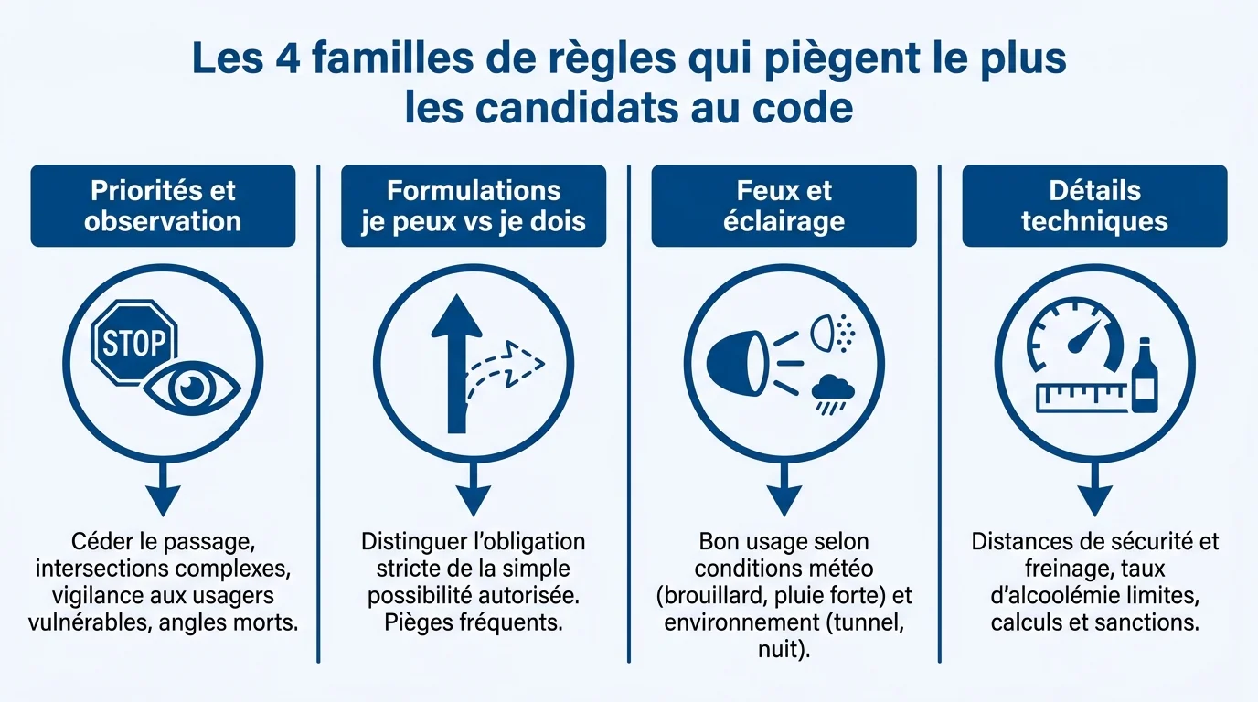 Les 4 familles de règles qui piègent le plus les candidats au code