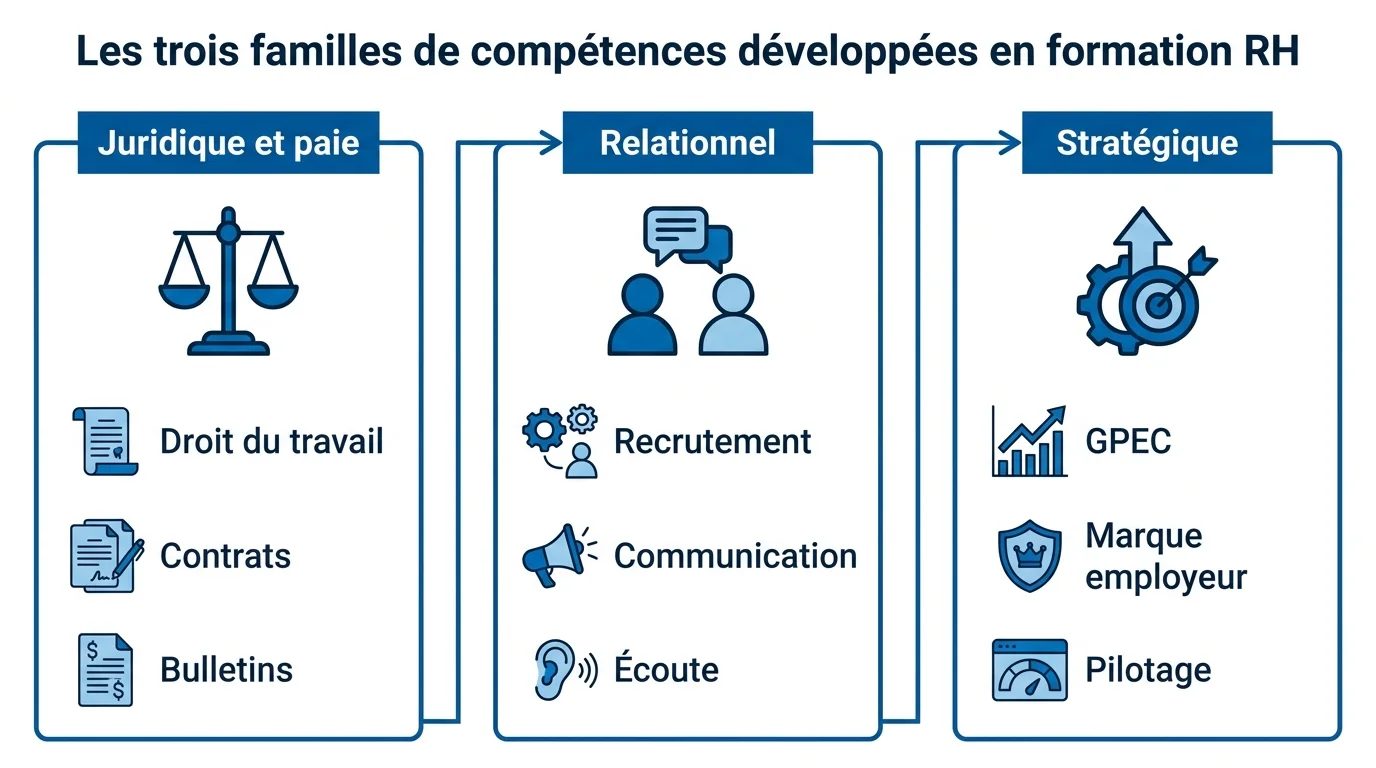 Les trois familles de competences developpees en formation RH